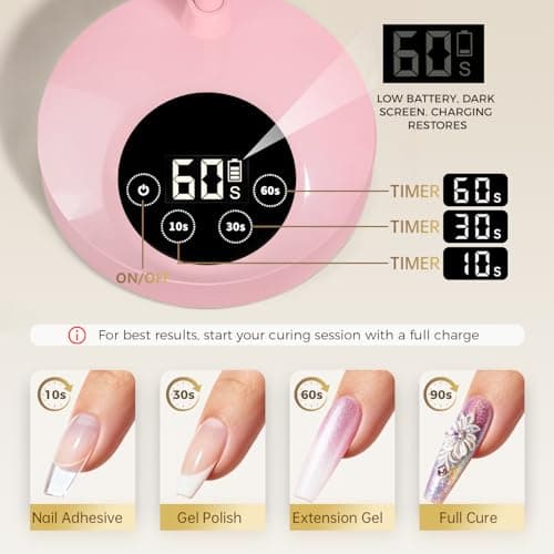 AORAEM UV LED Nail Lamp, Rechargeable Gooseneck Lamp for Gel Nails 12W Quick Dry LED Nail Light Nail Dryer with 4 Timers & Auto Sensor, Professional Flash Cure Light for Gel Nails Home DIY Pink - Thumbnail 5