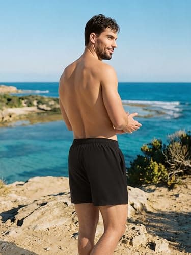 Arcweg Mens Swimming Trunks 2 in 1 with Boxer Liner 5.5" Quick Dry Swimwear Bathing Suit Swim Shorts with Zipper Pockets Black - Thumbnail 3