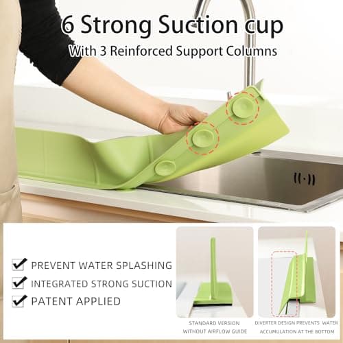 18" Upgraded Silicone Sink Splash Guard Released in 2026,Self-Draining Water Splash Guard for Kitchen Sink,Bathroom and Kitchen Island,with 3.5" High Splash Guard & 6 Strong Suction Cup (Green) - Thumbnail 6