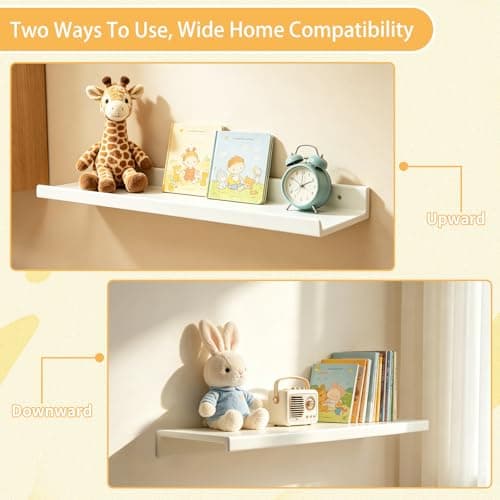 TTSZNB Floating Wall Shelf, 1-Pack White Decorative Storage Wall Ledge, Wall Mounted Picture Ledge Shelf for Bedroom, Living Room, Bathroom, Kitchen - Thumbnail 6