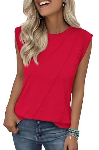 JINKESI Cap Sleeve Tops for Women Summer Top Casual Basic Tee Shirts Loose Tank Tops 2026 Vacation Outfits Red-S - Image 1