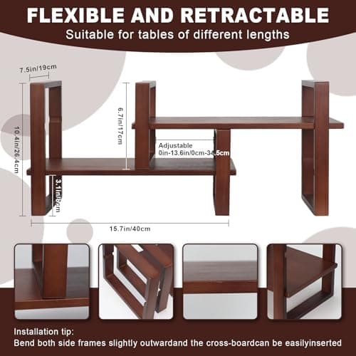 Desk Shelves Desktop Organizer Shelf - No Assembly Needed Holds 130lbs for Top of Desk Organizers and Accessories Corner Bookshelf Table Top Shelving in Office, Books, Bathroom Storage--Walnut Colour - Thumbnail 3
