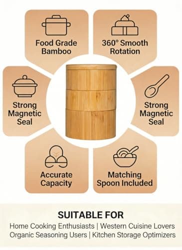 DegoCython 3-Layer Bamboo Salt Container with Magnetic Lid and Spoon, Large Capacity 10.5 Oz (Approx 287.7g) - Ideal for Celtic Sea Salt, Redmond Real & Pepper Storage - Thumbnail 6
