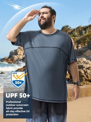Arcweg Mens Big and Tall Swim Shirt UPF 50+ Sun Protection Rash Gard T-Shirt Quick Dry XL-6XL Dark Blue - Thumbnail 4