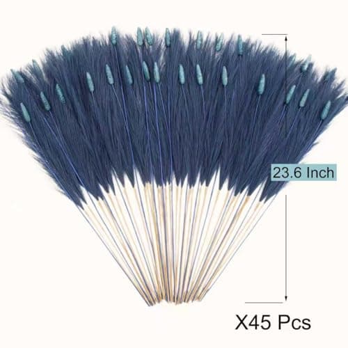 Blue Pampas Grass Decor 45 Pcs 23.6 Inch Faux Pampas Grass with Bunny Tails Bulk Artificial Dried Flowers Small Vase Filler Pompas Grass - Thumbnail 2