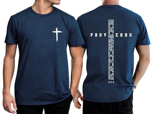 Christian Shirts for Men Faith Cross Print Tshirts Bible Verse Inspirational Graphic Crewneck Short Sleeve Top Blue - Image 1