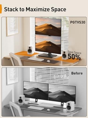 Perlegear Monitor Stand, Dual Monitor Mount for Two 13-40 inch Screens, Vertical Monitor Stand with 360 Degree Rotation, Swivel and Tilt, 13 Height Settings, Max VESA 100x100mm, PGTVS30 - Thumbnail 6