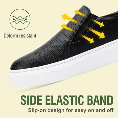 Jeossy Women's Black Slip On Shoes Casual Fashion Sneakers 8010 Arch Support Loafers for Women with Zipper Size 8.5 (DJY8010 blackperf 08.5) - Thumbnail 4