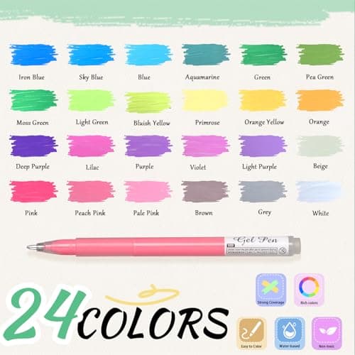 Colorful Pens, 24Pcs Colored Pens Fine Point Smooth Writing Pen, 1.0mm Colored Ink Gel Pen for Journaling Note Taking Writing, Acrylic Gel Pens for Coloring (24 Pcs Color) - Thumbnail 3