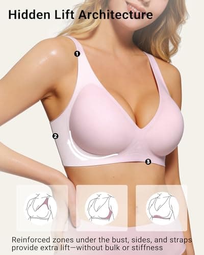 As Fairy Seamless Wireless Bra for Women Soft Support Bra with Lift Comfortable T-Shirt Bra for Daily Wear(Pink 40C) - Thumbnail 3