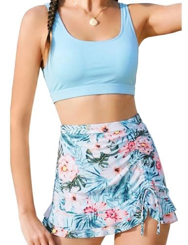 DAXIANG Teens Girls Two Piece Swimsuit Modest Ruffle Skirt Bathing Suit Adjustable Straps Tankini Set Removable Padded Sky Blue Size 8 - Image 1