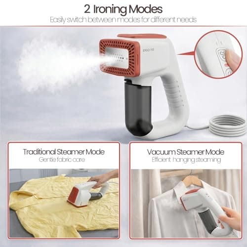 3DOEX Vacuum Steamer for Clothes, 2000Pa&3600Pa Suction Handheld Clothes Steamer,2 in 1 Portable Travel Steamer for Clothes,Garment Steamer With 122ml Water Tank (for 110-120V) (Pearl White) - Thumbnail 6