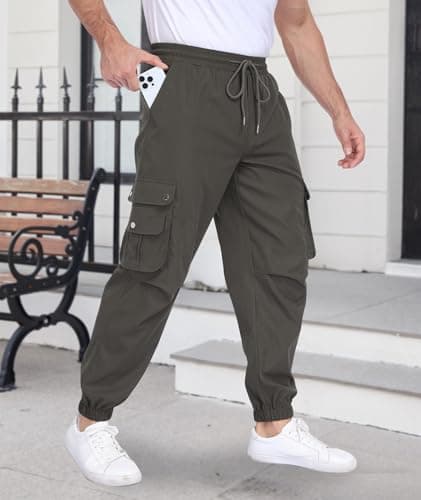 DISLANBO Men's Casual Pants Drawstring Hiking Pants Workout Tactical Joggers Sweatpants for Men Gray - Thumbnail 2