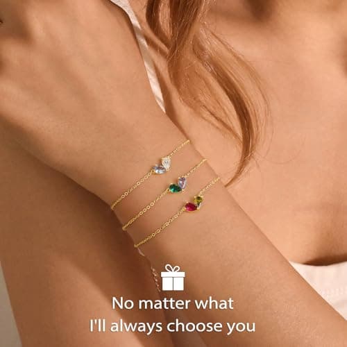 Turandoss October December Birthstone Bracelet for Women - Created Pink Sapphire, Tanzanite Bracelet Pear Birthstone Bracelets for Women, 14K Dainty Gold Plated Bracelets for Women’s Jewelry Gifts - Thumbnail 5