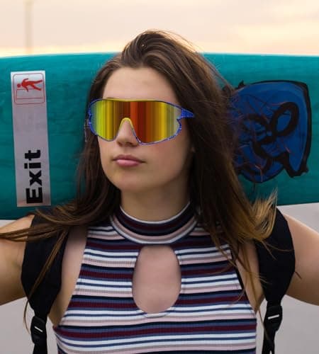 FEISEDY Unisex Youth Sunglasses, Teens Baseball Tennis Sunglasses, UV400 Sports Boys Girls Cycling Shades B4064 (Blue Yellow Frame/Red Mirror) - Thumbnail 2
