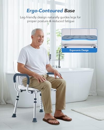 Adjustable Shower Chair for Seniors with Arms and Back, Height Adjustable Bath Seat for Elderly and Disabled, Non-Slip Shower Seat for Inside Shower, HSA/FSA Eligible Bath Chair for Bathtub - Thumbnail 6