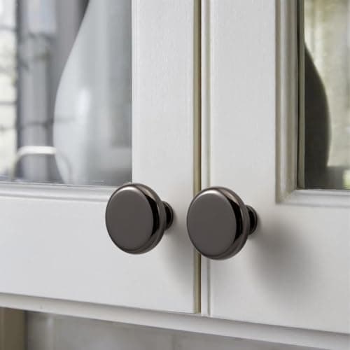YAGU Modern 10 Pack Dark Grey 1-1/4 Inch Kitchen Drawer Knobs Solid Round Polished Black Cabinet Pulls Dresser Furniture Hardware for Cupboard Wardrobe Closet - Thumbnail 2