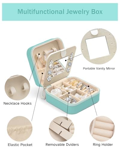 bccpnl Personalized Jewelry Travel Case(with mirror) with Your Name and Birth Flower,Personalized Gifts for Women - Festival gifts, Bridesmaids Gifts, Small Travel Jewelry Box Organizer (mint green) - Thumbnail 4