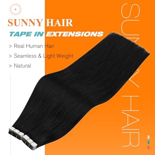 Sunny Hair Tape in Hair Extensions Human Hair 40pcs 100g 14 Inch Straight Remy Hair Extensions Tape in Black Invisible Tape in Hair Extensions for Women - Thumbnail 2