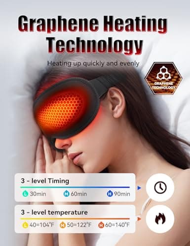 Sleep Mask, EVA BELLE Heated Eye Mask, Electric Sleeping Eye Mask, Warm Eye Compress Mask for Stye Relief, Adjustable Temperature & Timer, Electric Eye Heating Pad for Men Women-Graphene Heating - Thumbnail 2