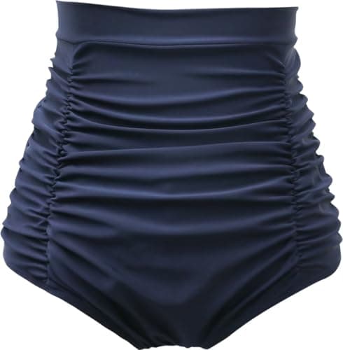 COCOPEAR Women's Ruched High Waisted Bikini Bottom Retro Vintage Swim Short Tankinis Navy 4XL - Image 1