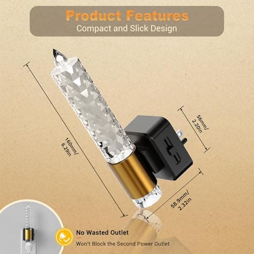 JandCase Night Light, Flameless Candle Amber Night Lights Plug into Wall 2 Pack, Auto On/Off Light Sensor Crystal Dimmable LED Nightlight, 0-100LM Decorative nite Light for Adults Bathroom Hallway - Thumbnail 6