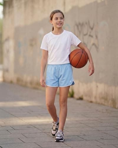 Stelle Girls Athletic Shorts with Pockets Quick Dry Running Shorts Gymnastics Basketball Short for Teen Kids Sky Blue XXL - Thumbnail 6