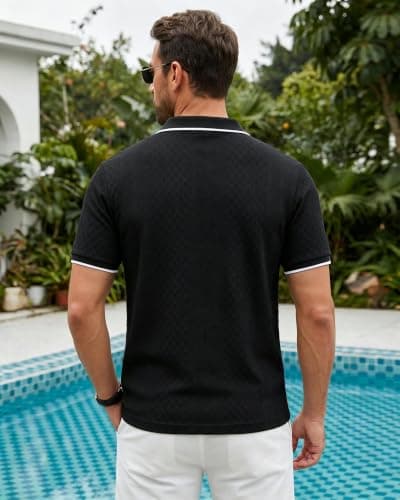 TRFIC Mens Polo Shirts Short Sleeve Casual Polo Shirt Vintage Golf T Shirts Old Money Tops Black - Thumbnail 4