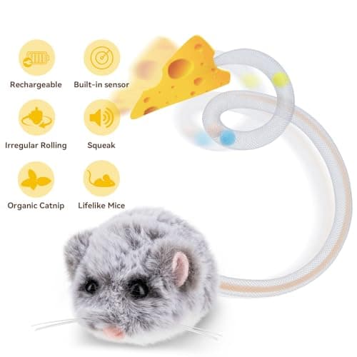 Migipaws Interactive MigiMouse Cat Toy 360° Rolling & Spin with Wiggling Tail for Indoor Cats Smart Motion Sensor, Realistic Squeak, Rechargeable Plush Kitten Toy(Grey Long) - Thumbnail 4
