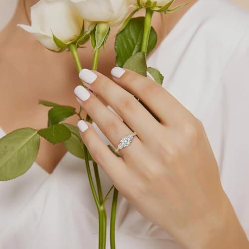 Fimewon 14K Gold Rings for Women Dainty Round Cut CZ Ring Birthday Gifts for Wife Size 9 - Thumbnail 4