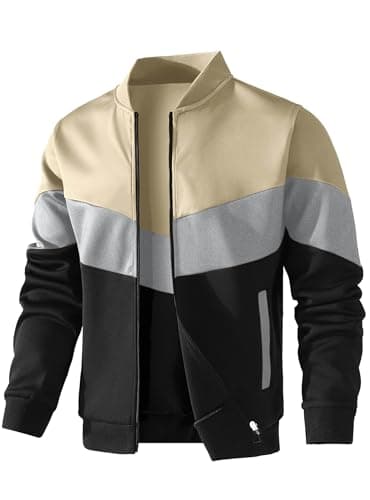HYPESTFIT Men's Lightweight Jacket Casual Bomber Jacket Color Block Varsity Coat - Image 1