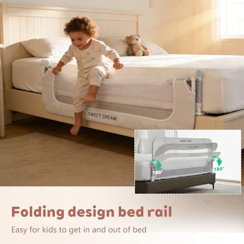 Bed Rail for Toddlers, 59in Folding Toddler Bed Rail Guard with Reinforced Anchor System & Sturdy Metal Frame, Portable Bed Railing for Baby Fits Crib,Twin, Queen & King Bed, Breathable Mesh - Thumbnail 3