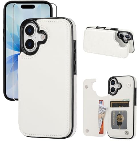 JOYAKI Compatible with iPhone 17 Wallet Case with Card Holder, PU Leather Kickstand Card Slots Case with Screen Protecor, Double Magnetic Clasp and Durable Shockproof Cover 6.3 "-White