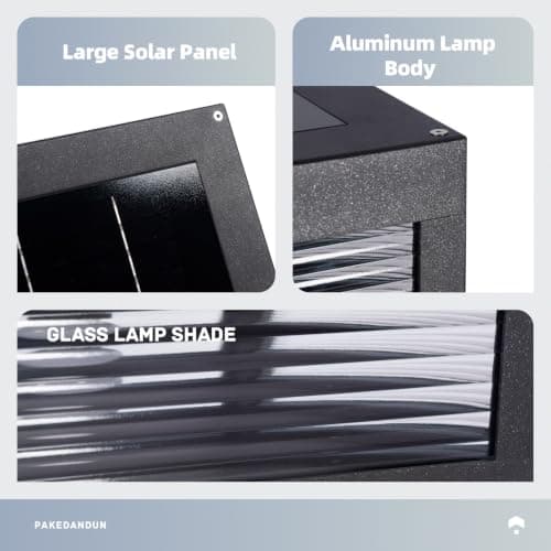 PAKEDANDUN Solar Post Light,11.81''x11.81'' Waterproof Column Pillar Lights Dusk to Dawn Modern Lamp Posts 3000K LED E26 Bulb Decoration Lantern for Garden Fence Patio Driveway - Thumbnail 5