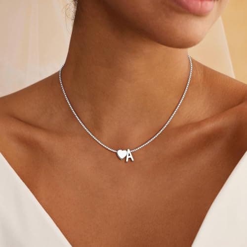 Eaciy Silver Initial Necklaces for Women, 18K White Gold Plated Heart Initial Necklace Dainty Letter L Silver Necklace for Women Trendy Birthday Gifts Jewelry - Thumbnail 2