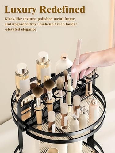 DUANFEE Rotating Makeup Vanity Organizer, 360 Spinning Perfume Organizer for Dresser, 2-Tier Black Bathroom Countertop Organizer, Lazy Susan Skincare Storage, Cosmetic Display with Makeup Brush Holder - Thumbnail 3