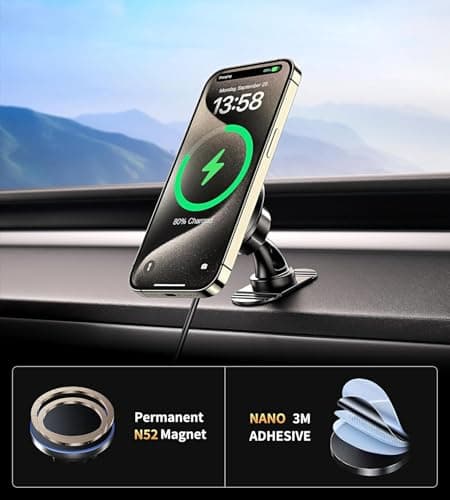 BHHB for iPhone 17 Magsafe Car Mount Charger, [2026 New] 15W 2in1 Magnetic Wireless Car Charger, fits for Magsafe Car Charger, Vent/Dashboard Phone Holder Mount for iPhone 17 16 15 14 13 12 Series - Thumbnail 6