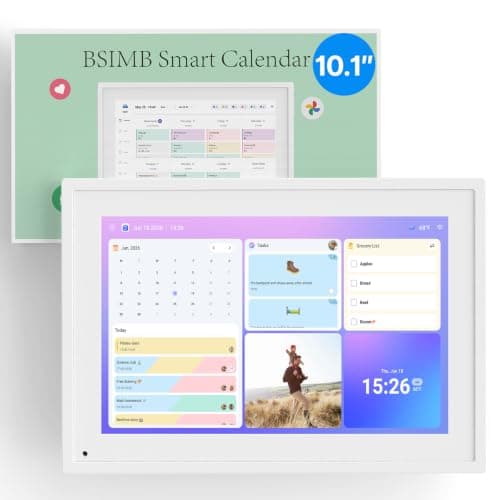 BSIMB 10.1 Inch Digital Calendar - Chore Chart, Meal Planner, Rewards System, Photo Display, Smart Electronic Calendar Touchscreen Interactive Display for Family Schedules Seamless Scheduling White