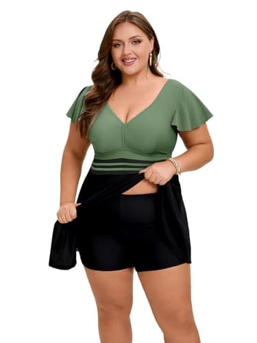 Arolina Modest Swimsuits for Women Full Coverage Tankini Bathing Suit Curvy Swim Dress - Thumbnail 4