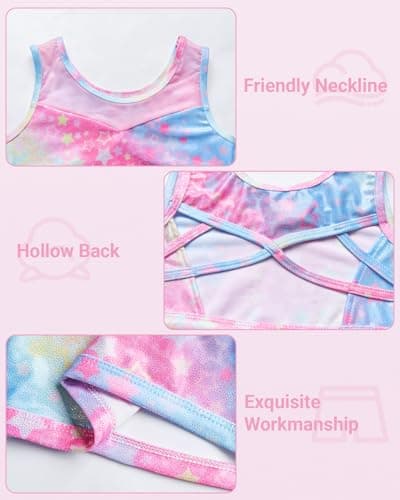 JiAmy Two Piece Gymnastics Leotards for Girls, Sleeveless Sparkly Dance Biketards with Shorts Ballet Tumbling Outfit Star Colored 5-6 Years - Thumbnail 3