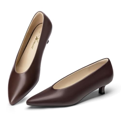Athlefit Women's Low Kitten Heel Closed Toe Pumps Shoes Burgundy Size 10
