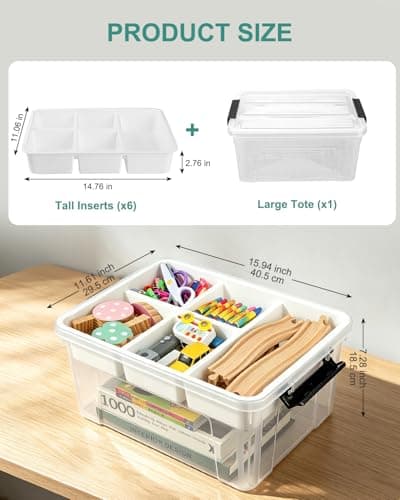 EOENVIVS 17 QT Clear Craft Storage Organizer Box with Removable Tray, Plastic Storage Bins with lids for Kids Art Supplies, Toys, Beads, Tools, Sewing & Classroom - Thumbnail 2