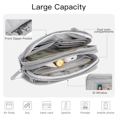 Gitus Puffy Cross Body Purse for Women Wristlet Wallet with RFID Blocking Quilted Crossbody Cell Phone Organizer Birthday Gifts for Women (Light Gray) - Thumbnail 6