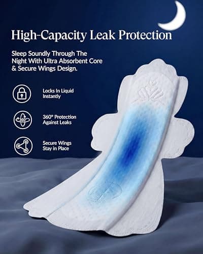 100% Organic Overnight Pads for Women, Ultra Thin Extra Heavy Flow Menstrual Sanitary Napkins with Wings Cotton Extra Coverage Period-Pads Super Absorbency Feminine Pad (Overnight, Size 5, 36 Ct) - Thumbnail 4