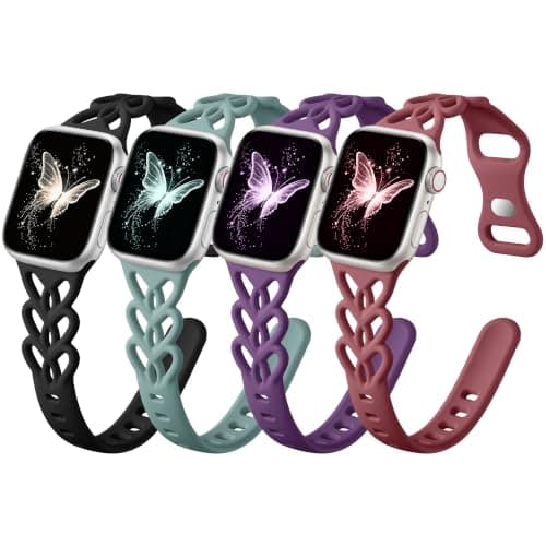 Odbeai Thin Cute Heart Braided Band-Compatible with Apple Watch Bands Women 40mm 41mm 42mm 38mm 44mm 45mm 46mm 49mm,Sport Soft Breathable Silicone Strap for iWatch Series 11 10 9-1 SE 3-1 Ultra,4Pack