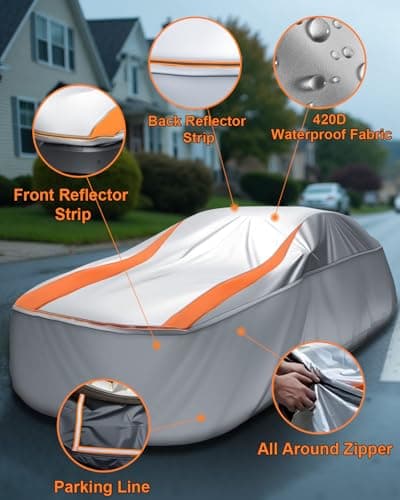 FJWDSC Sliver Full Enclosed Larger SUV Car Cover Universal Fit Tahoe/Traverse,Sienna,BMW X7/XM,Audi Q6/Q7,GLS/EQS,Yukon,Lexus LX/TX,GL8,Odyssey,Ford Flex,Durango,Infiniti QX60/80,EM90,Pacifica - Thumbnail 6