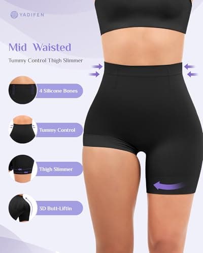 YADIFEN Womens Shapewear Shorts, Tummy Control Mid Waisted Body Shaper - Thumbnail 3