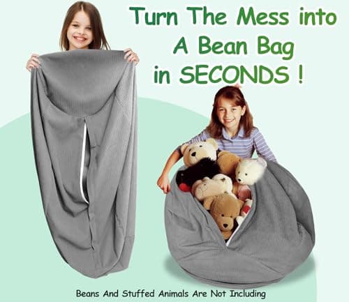 Stuffed Animal Storage Bean Bag Chair Corduroy Toy Cover Organize Plush Toys and Textiles Perfect Ultra Soft Sack Bean Bag (No Filler) Gray - Thumbnail 3