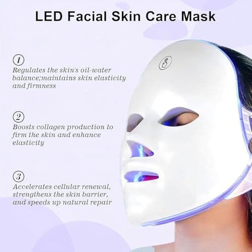 XANBYYE Red Light Therapy for Face,Red Light Mask for Anti-Aging, LED Face Mask Light Therapy Adjustable Brightness with 7-Color LED Facial Mask, Rechargeable Light Care Beauty Device for Home Use - Thumbnail 6