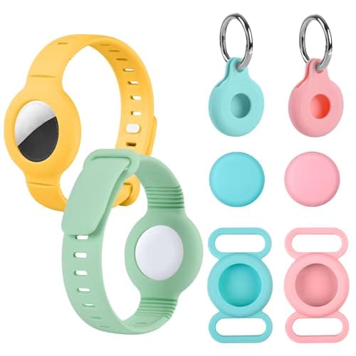 Airtag Bracelet for Kids Adjustable Airtag Watch-Style Wristband, Waterproof Silicone Airtag Holder, Compatible with Apple Airtag, 2-Pack / 8-Pack air tag Bracelet (Yellow/Green 8-Pack)